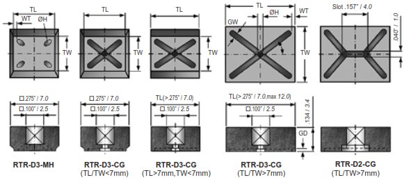 RTR-D2 Rectangular tip tools for fragile or delicate die and parts Tool Dimension Information