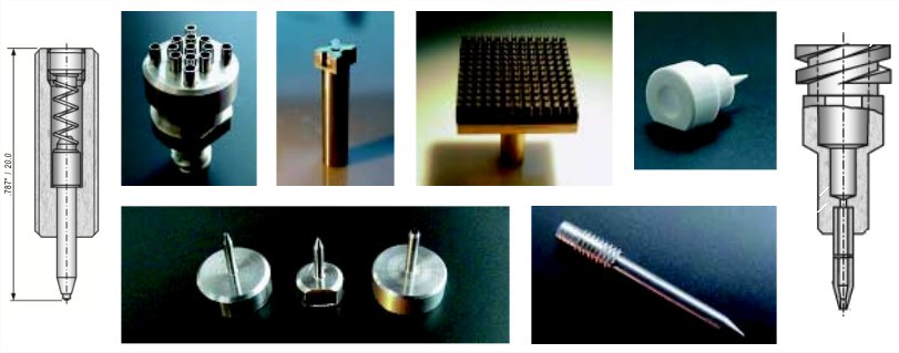 Epoxy Dispensing and Stamping tools for die bonding and component attach -  Luer, Micro Dispensing, Epoxy Transfer tools Daub pins.