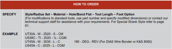 Fine Pitch Wire Bonding Wedges Selection Chart